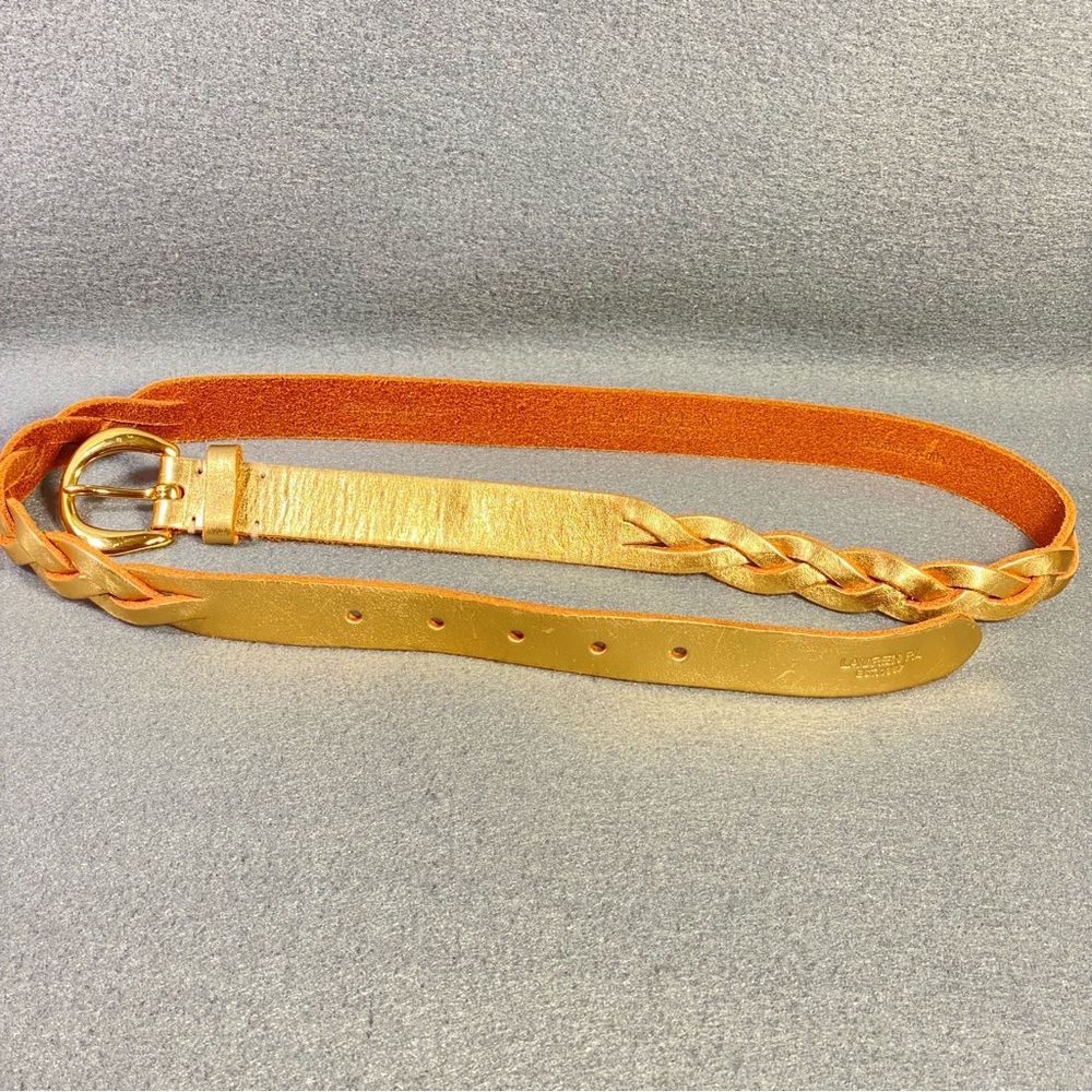 Lauren Ralph Lauren Women's Belt Sz L, Metallic Gold Leather w/Gold-tone Buckle - Picture 2 of 16